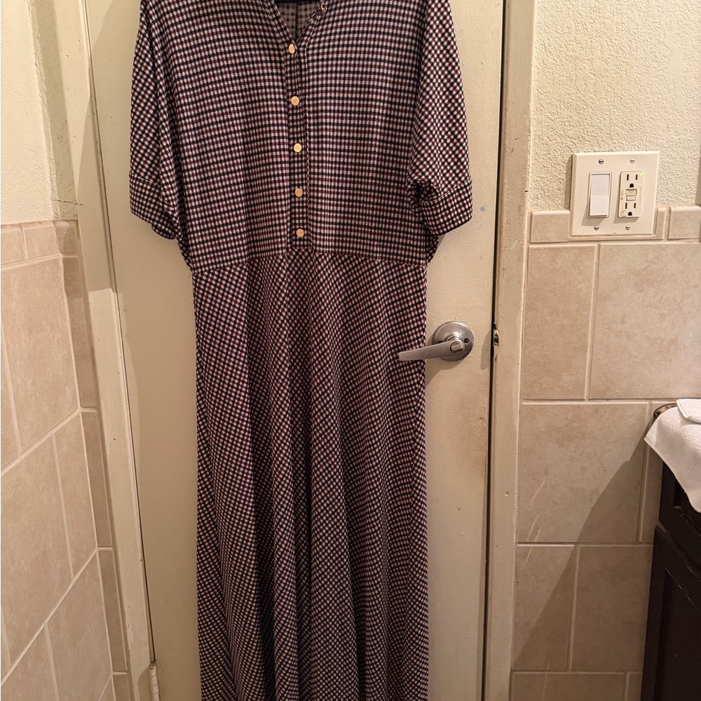 Ralph Lauren Burgundy and Cream Check Maxi Dress
